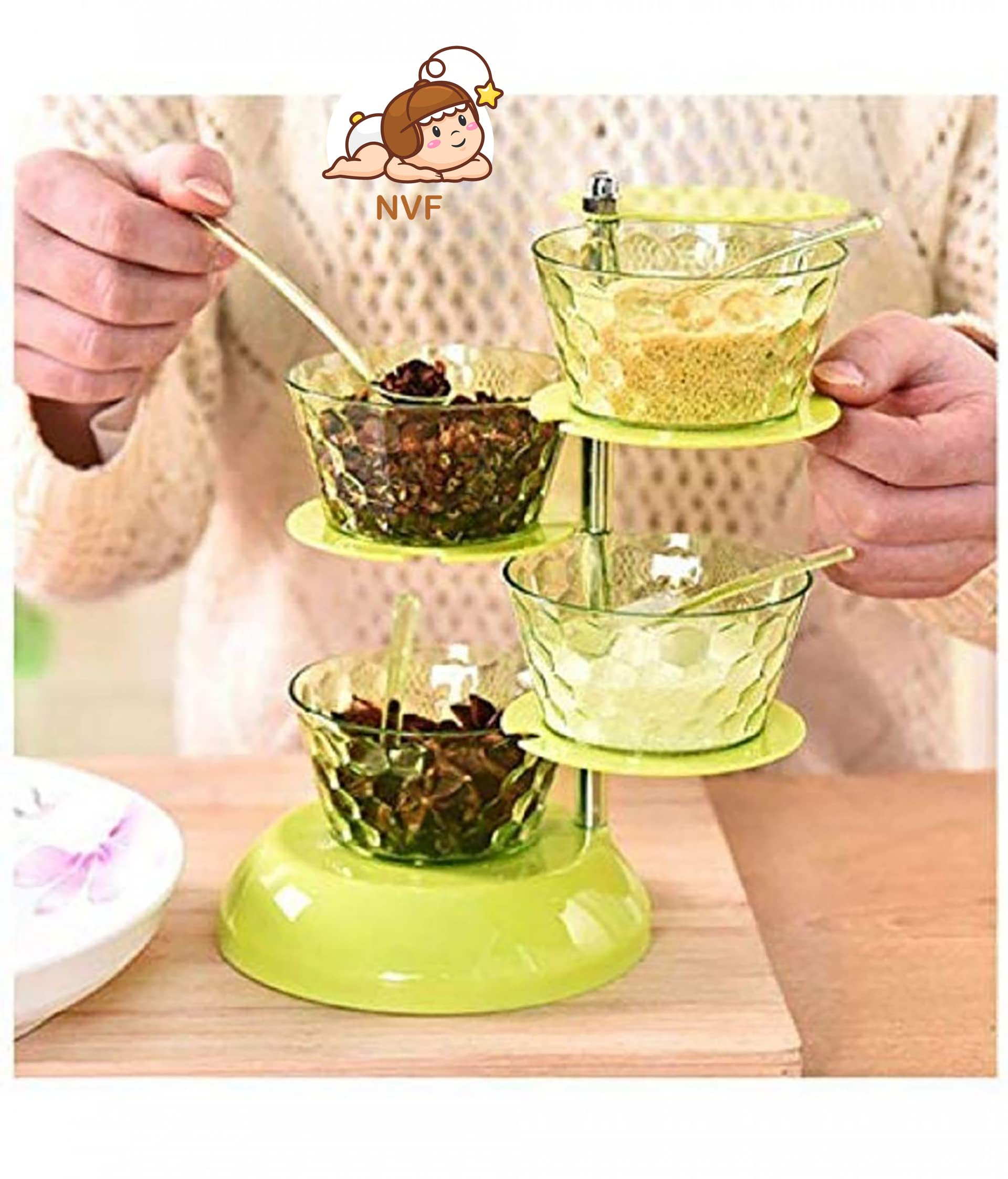 NVF® 360° Rotating Plastic Pickle Tower | 4-Layer Spice Rack